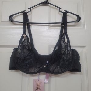 Savage X Fenty Shadowplay Lace Unlined Plunge Bra in Black Caviar - Size 42C